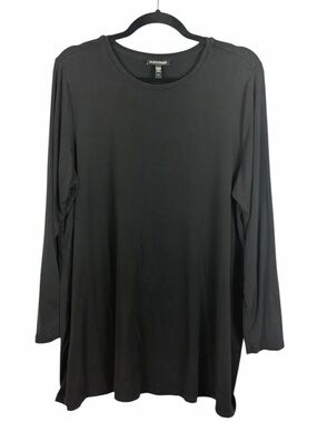 Eileen Fisher Black Tencel Jersey Tunic Top Long Sleeve Size 1X Minimalist